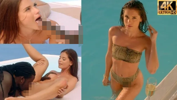 【4K高画質】海の見えるプール付きの庭で黒い巨根大好きsex